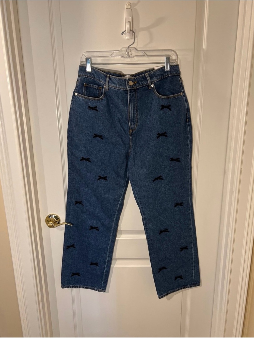 Loft High-Rise Straight Dark Blue Embroidered Bow Jeans - Women